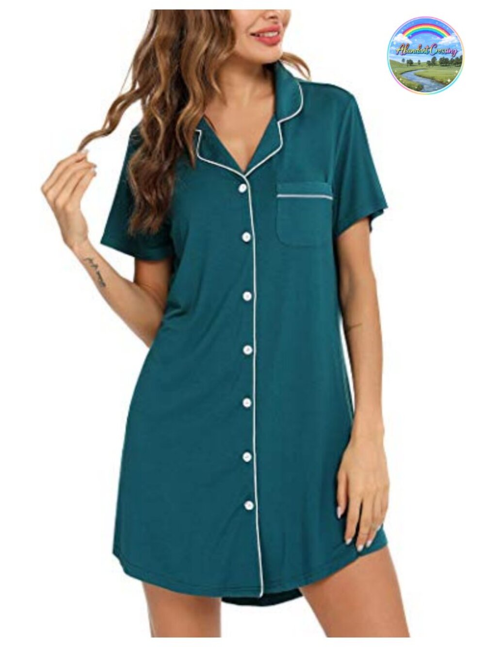 Button Down Nightgown Short Sleeve Viscose Spandex Sleepshirt